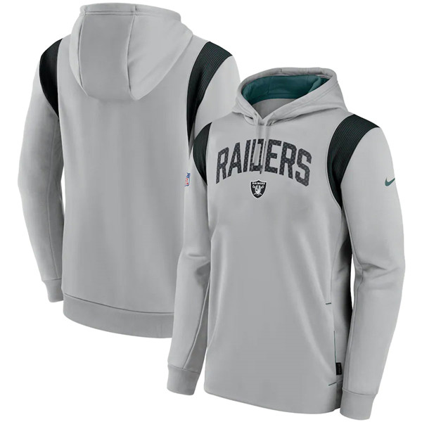 Men's Las Vegas Raiders Gray Sideline Stack Performance Pullover Hoodie 002